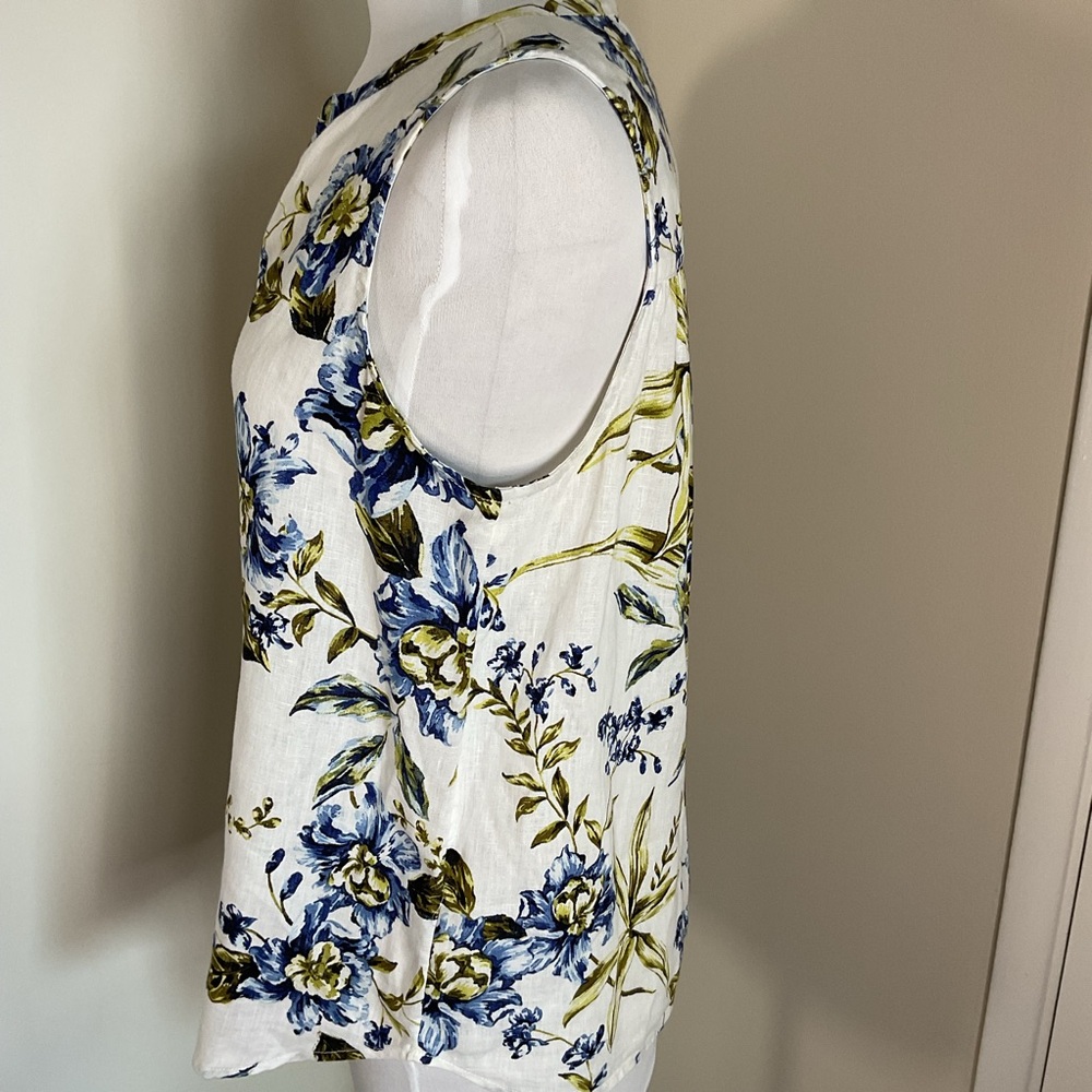 Joie Linen Sleeveless Floral Blouse Blue Green Summer Top Size Medium - Picture 5 of 6